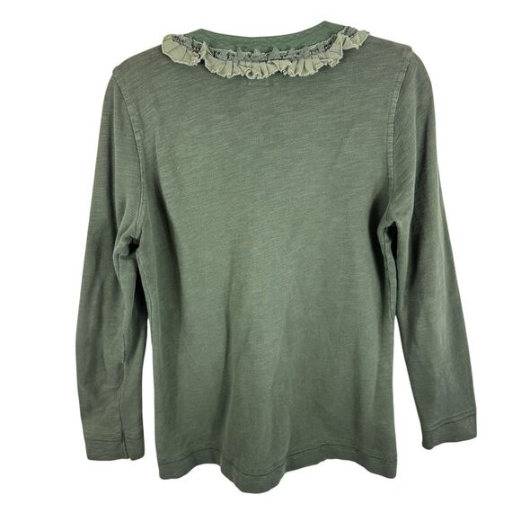 Eddie Bauer 100% Cotton Green Terry Cloth Ruffled V-Neck Sweatshirt Cardi Size L - Picture 2 of 6